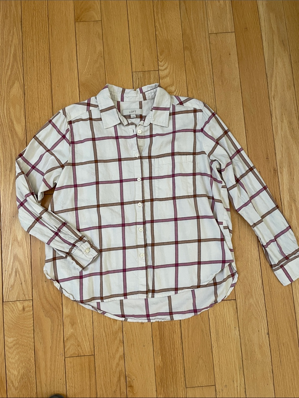 LOFT Pink and Brown Plaid Flannel Shirt